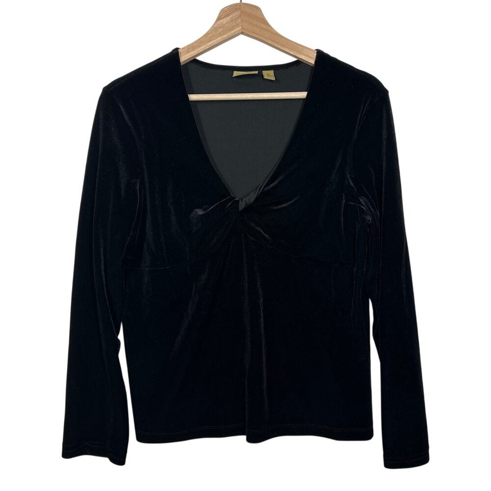 Vintage Black Velvet Velour Knot Front Top 90s Y2K Long Sleeve Minimalist Caslon